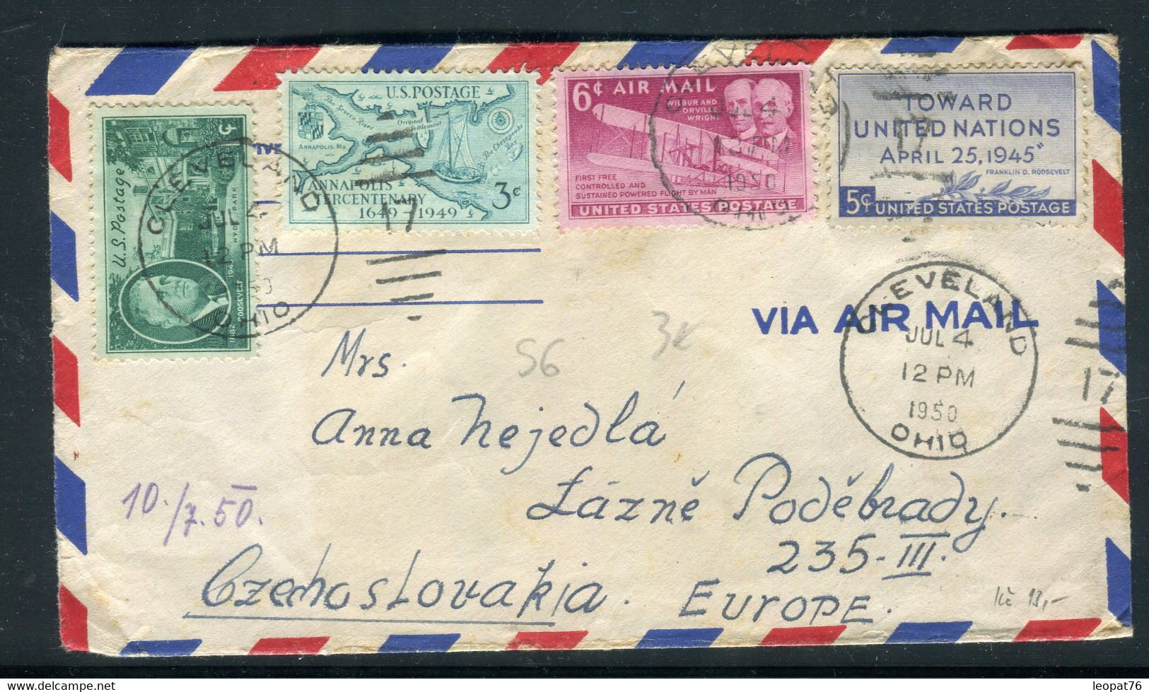 Etats Unis - Enveloppe De Cleveland Pour La Tchécoslovaquie En 1950 - Prix Fixe !!! - Ref S 6 - Lettres & Documents