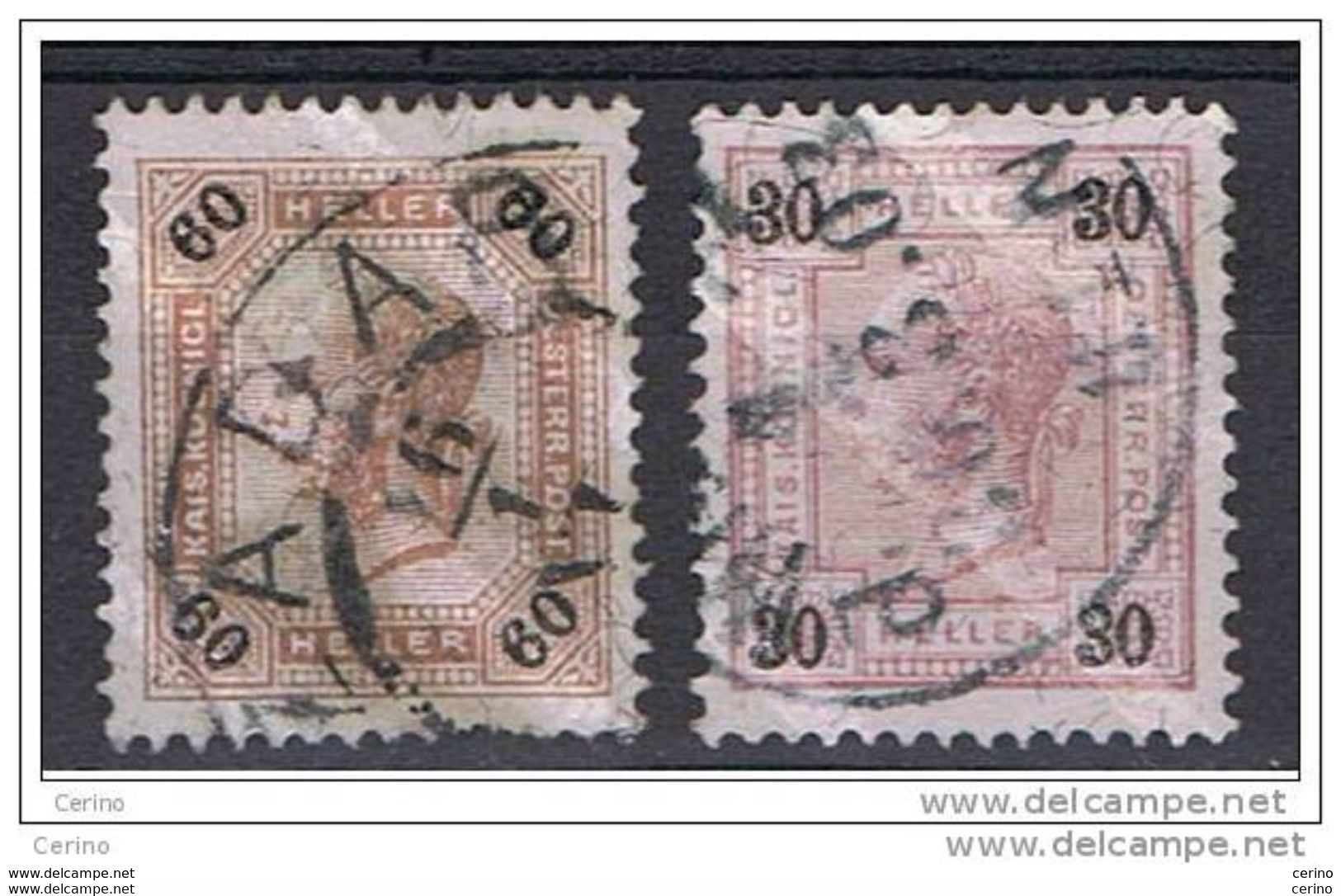 AUSTRIA:  1899/04  LINEE  OBLIQUE  -  60 H.+ 30 H. US. -  YV/TELL. 76a + 89 - Gebruikt