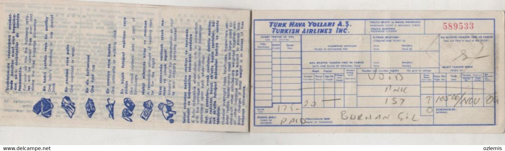 TURKISH   AIRLINES  TICKET - Tickets