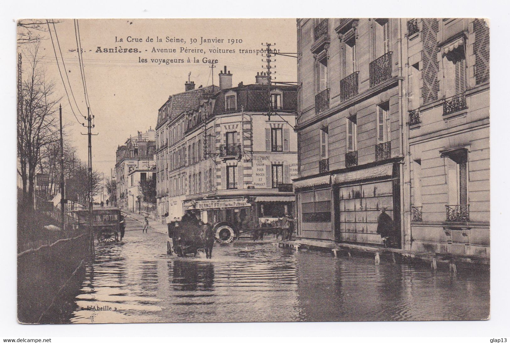 CP1423 - ASNIERE - AVENUE PEREIRE VOITURES TRANSPORTANT LES VOYAGEURS A LA GARE PENDANT LA CRUE DE LA SEINE - Arnières