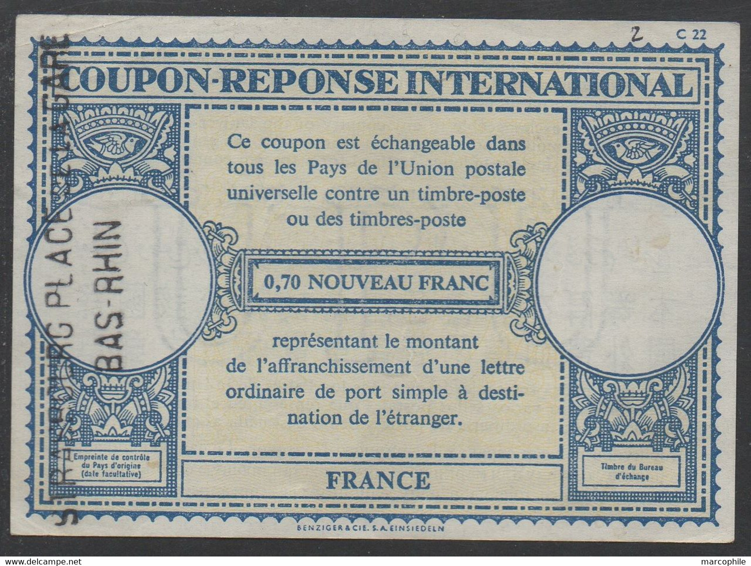 IAS - IRC - CRI / ALSACE - STRASBOURG - FRANCE  COUPON REPONSE INTERNATIONAL  (ref 7469) - Coupons-réponse