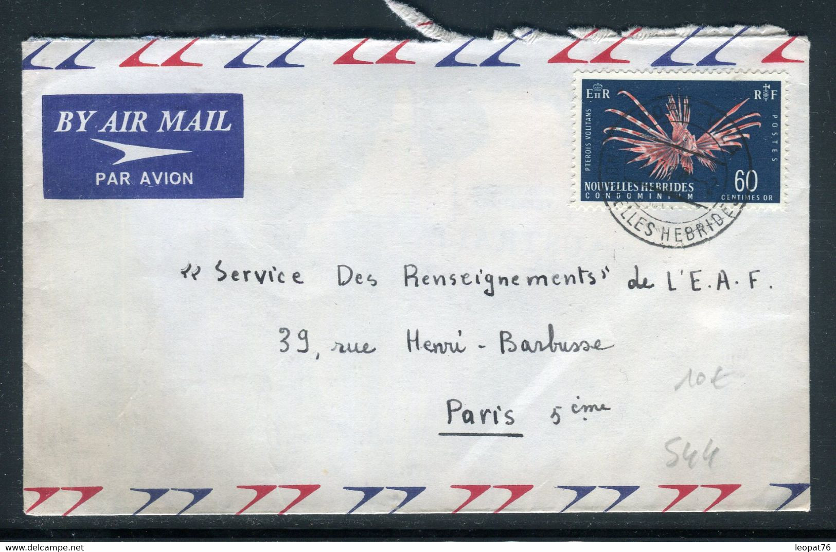 Nouvelles Hébrides - Enveloppe De Port Vila Pour Paris En 1968, Affranchissement Poisson - Prix Fixe !!! - Ref S 44 - Covers & Documents