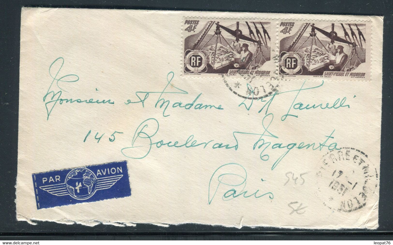 St Pierre & Miquelon - Enveloppe Pour Paris En 1951 - Prix Fixe !!! - Ref S 45 - Briefe U. Dokumente