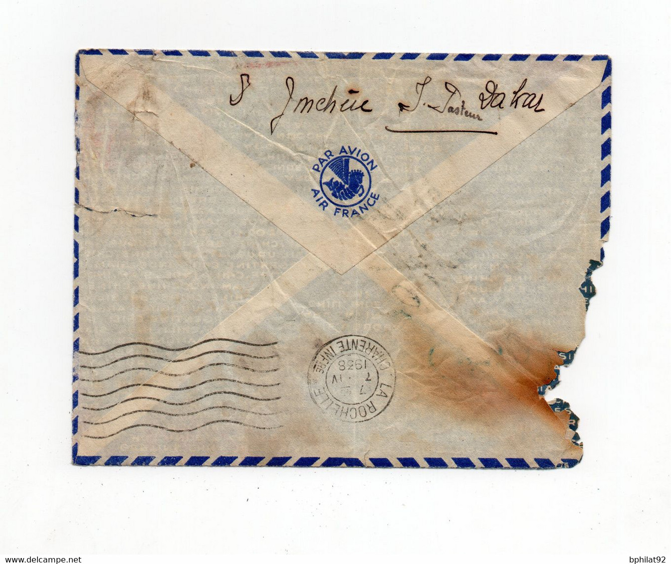 !!! LETTRE DE DAKAR POUR LA ROCHELLE RESCAPEE DE L'ACCIDENT DU PIC DES CINQ CROIX DU 23/3/1938 - Crash Post