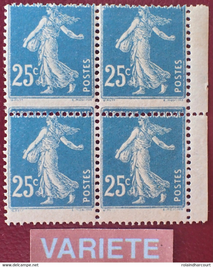 R1311/766 - 1907 - TYPE SEMEUSE CAMEE - N°140 (II) BLOC NEUF** BdF - SUPERBE VARIETE ➤➤➤ Piquage à Cheval - Unused Stamps