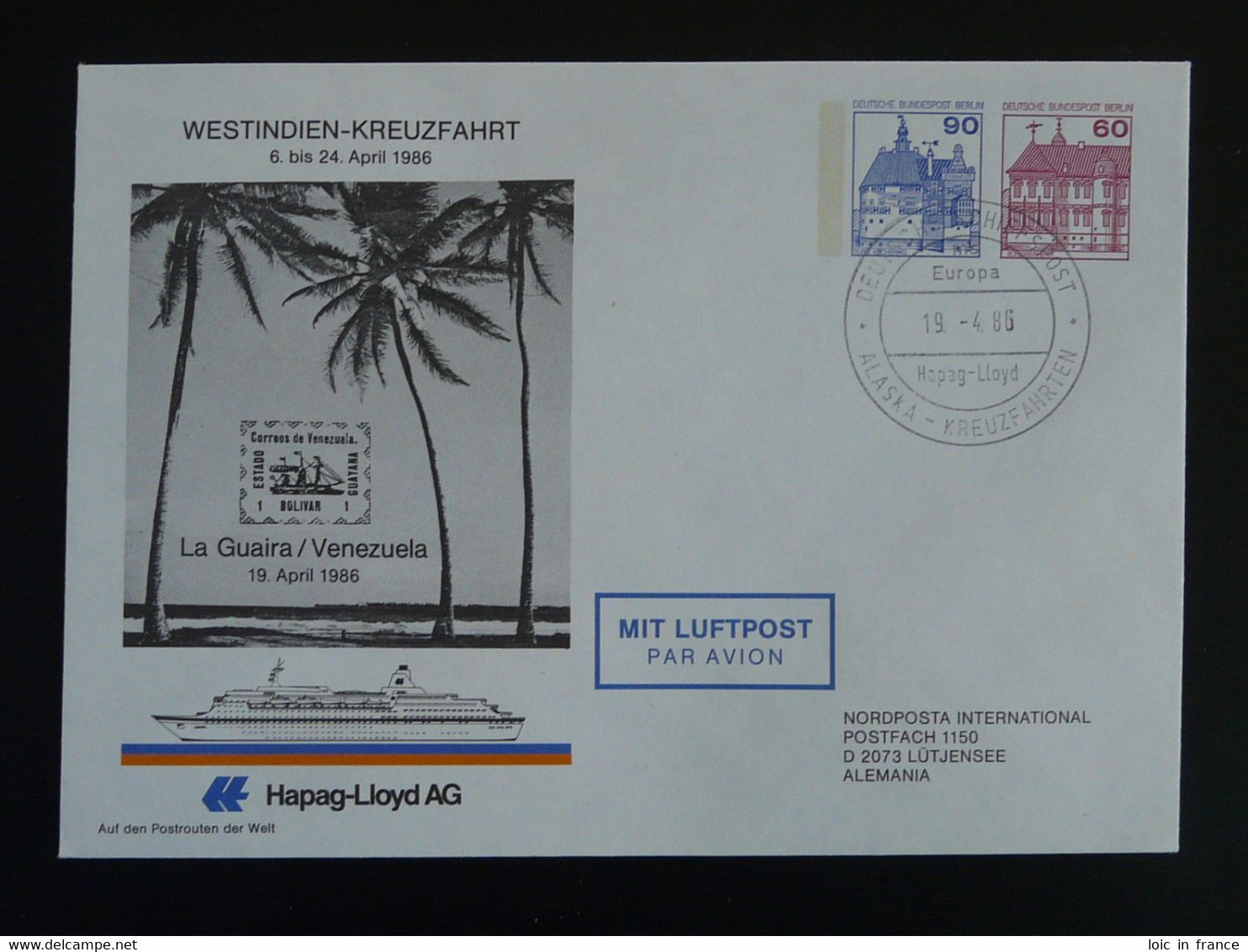 Entier Postal Stationery Croisière Cruise Ship La Guaira Venezuela 1985 Germany Ref 99512 - Privé Briefomslagen - Gebruikt