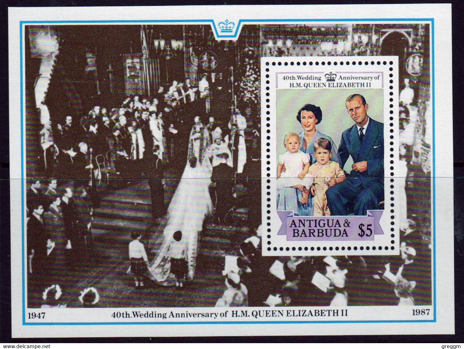 Antigua 1988 Mini Sheet To Celebrate The Queens 40th Wedding Anniversary In Unmounted Mint. - Antigua Y Barbuda (1981-...)