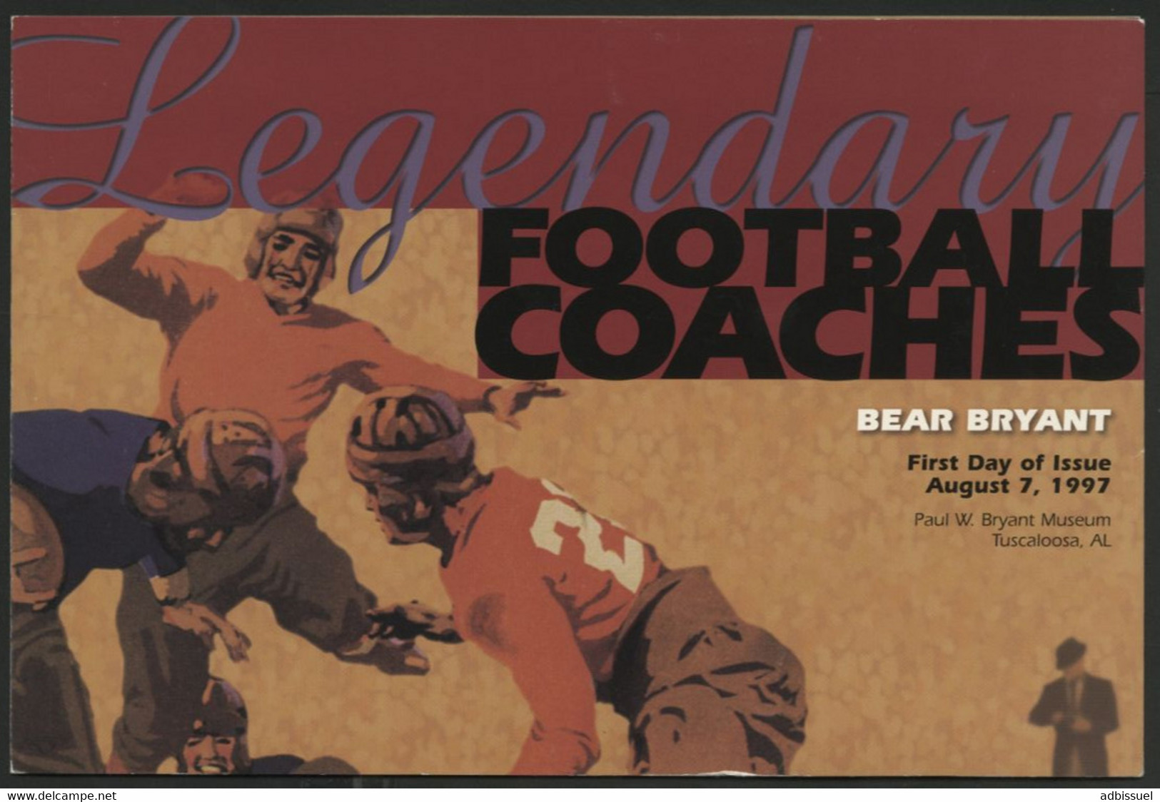 Paul William Bryant BEAR BRYANT Legendary Football Coaches First Day Of Issue On A Large Cardboard Flyer Illustrated - Souvenirkarten