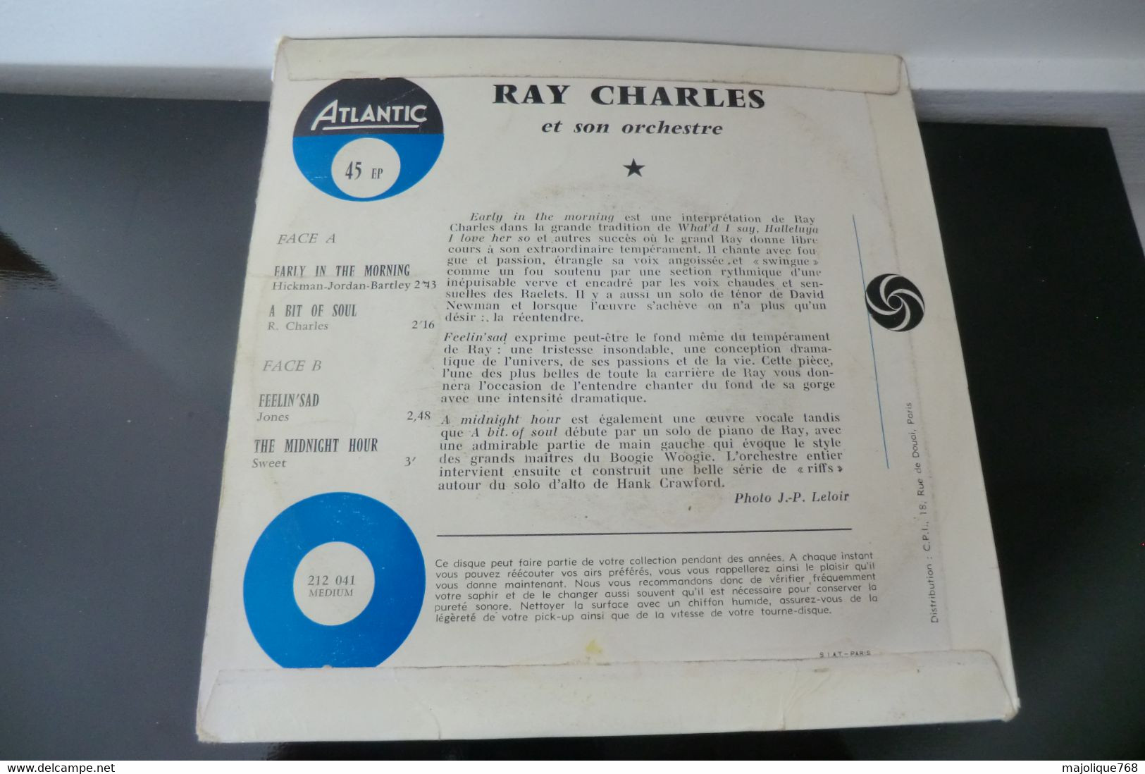 Disque 45 T De Ray Charles - Early In The Morning - Atlantic 212041 - France 1961 - - Soul - R&B