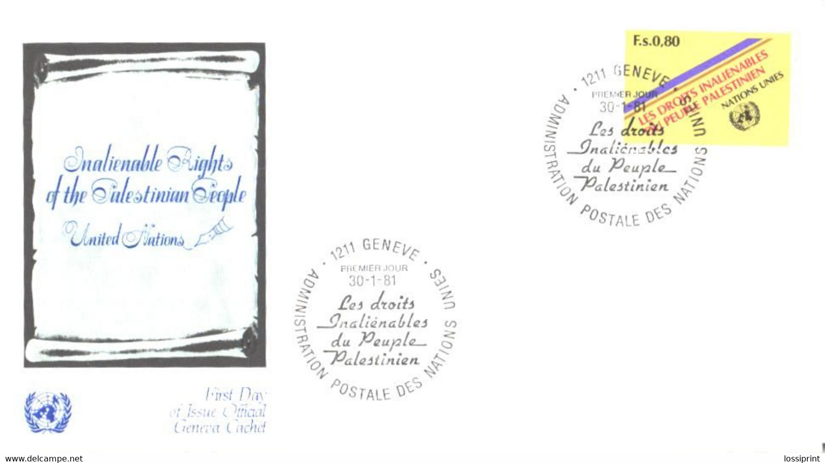 United Nation:Nations Unies:Unalienable Rights Of The Palestinian People, 30.01.1981 - Storia Postale