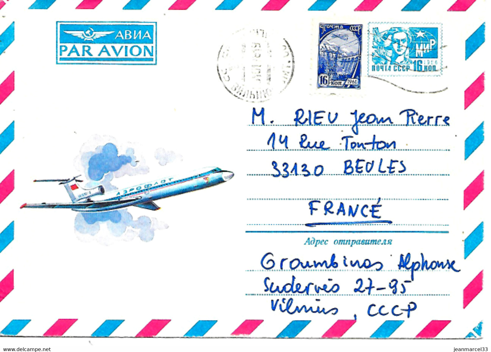 Poste Aérienne Vilmire Russie 01.01.1987 Pour Bégles Gironde - Briefe U. Dokumente