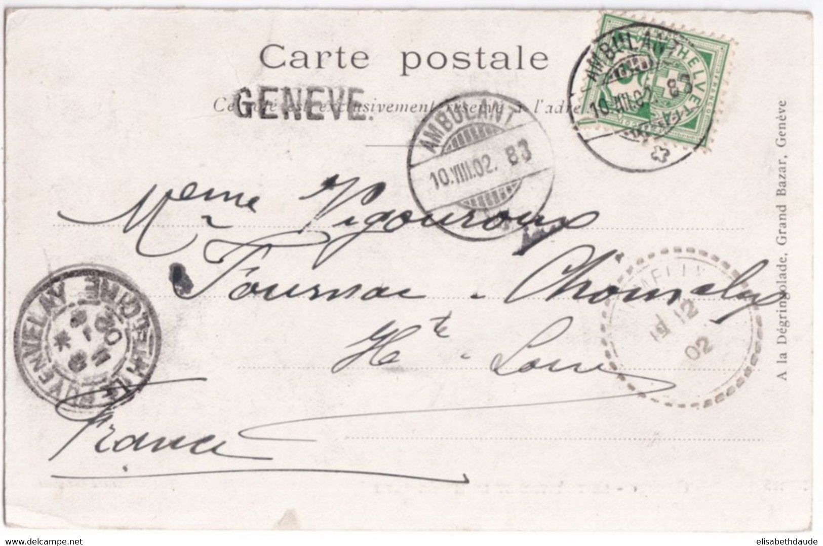 SUISSE - 1902 - CARTE De GENEVE Avec CACHET AMBULANT ! => CHOMELIX (HAUTE LOIRE) - Railway
