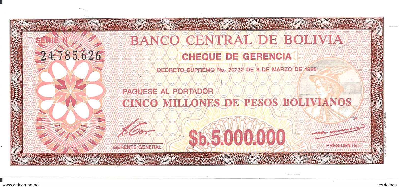 BOLIVIE 5 MILLIONS PESOS  BOLIVIANOS  D.1985 UNC P 193 - Bolivia