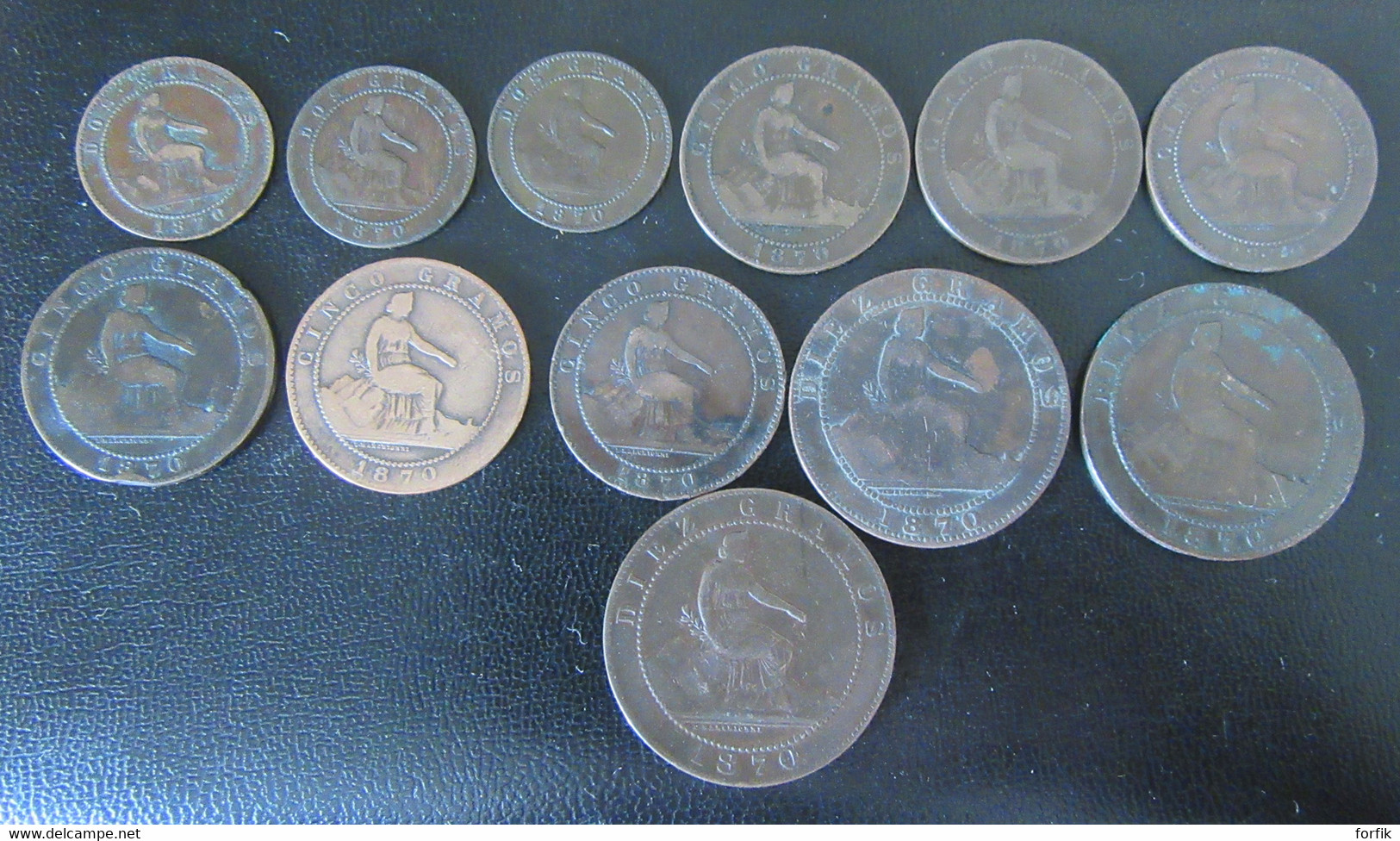 Espagne / Espana - 12 Monnaies 2, 5 Et 10 Centimos 1870 - Collections