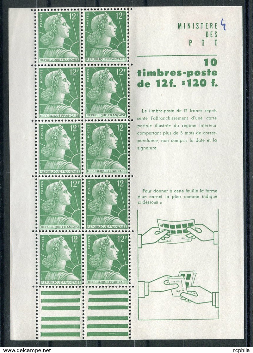 RC 21355 FRANCE COTE 50€ N° 1010 C1 MULLER 12F VERT PLIÉ NEUF ** TB MNH VF - Sonstige & Ohne Zuordnung