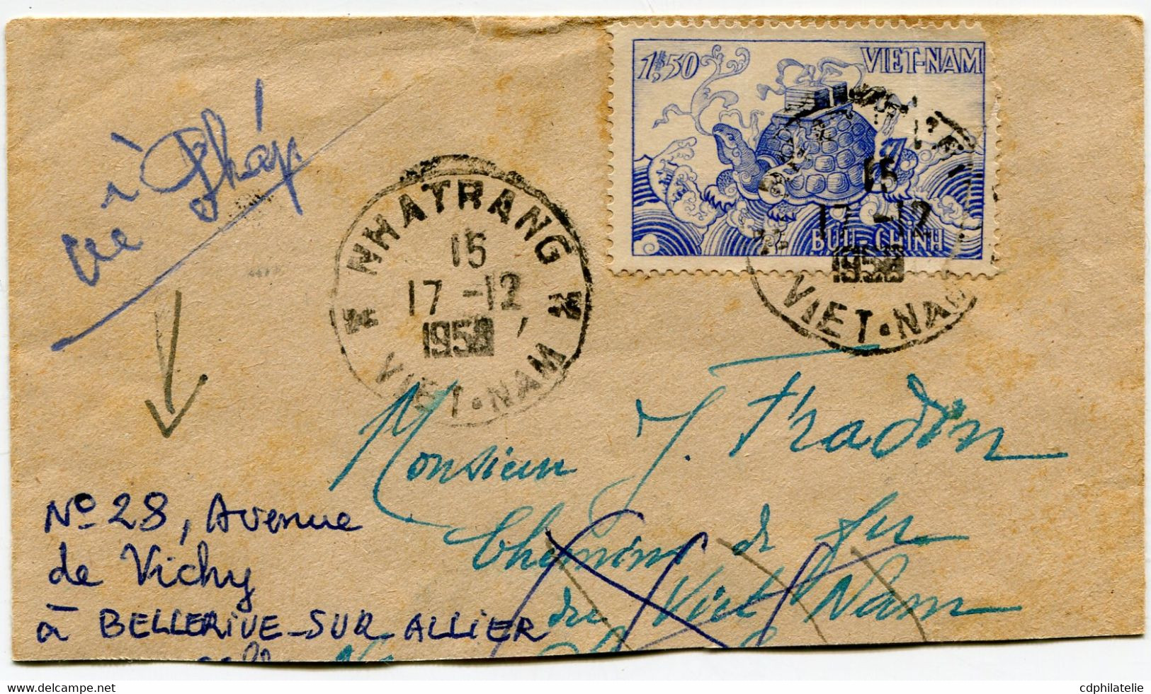 VIET-NAM LETTRE DEPART NHATRANG 17-12-1952 VIET-NAM POUR LA FRANCE - Viêt-Nam