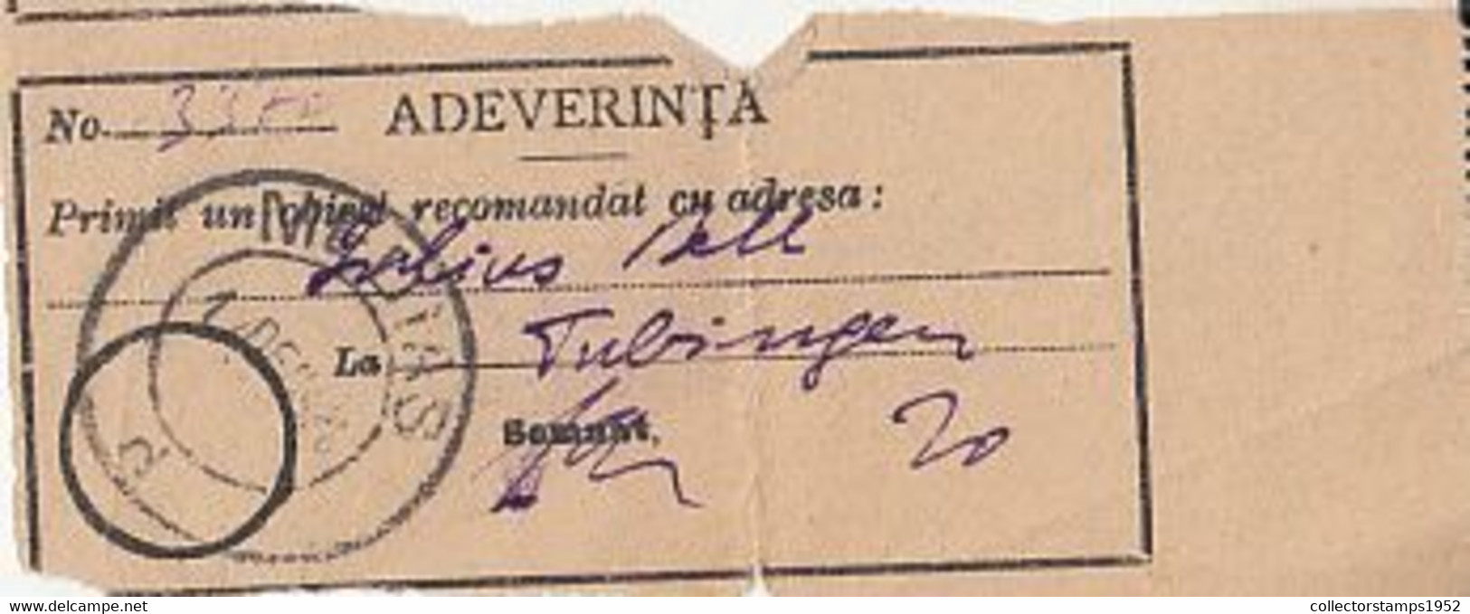 98670- REGISTERED PARCEL RECEIPT, MEDIAS POST OFFICE INK STAMP, UNREADABLE YEAR, ROMANIA - Andere & Zonder Classificatie