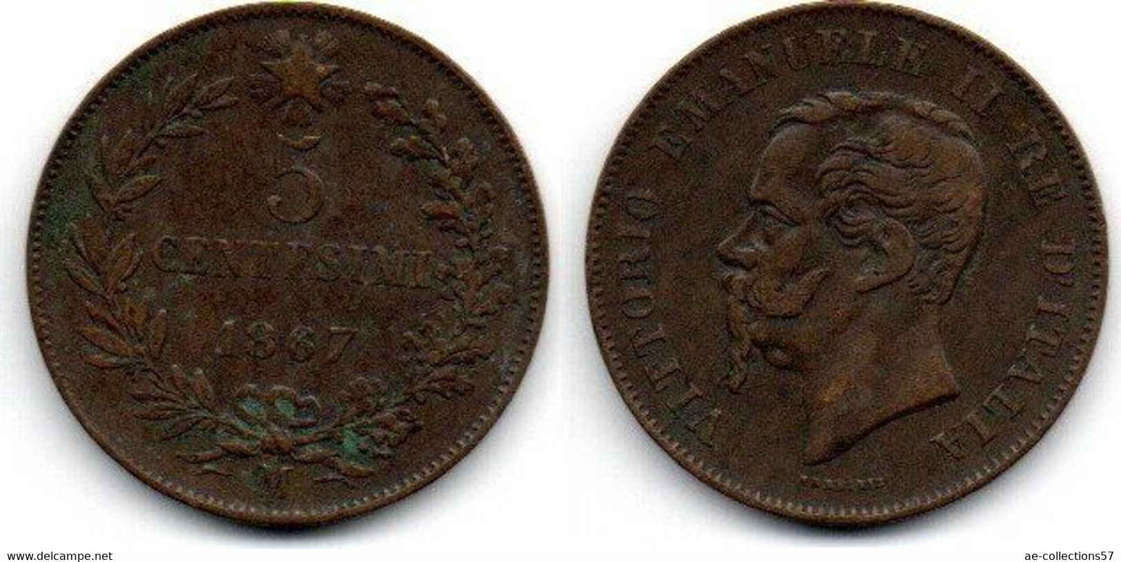 Italie -   5 Centesimi 1867 M TB+ - 1861-1878 : Vittoro Emanuele II