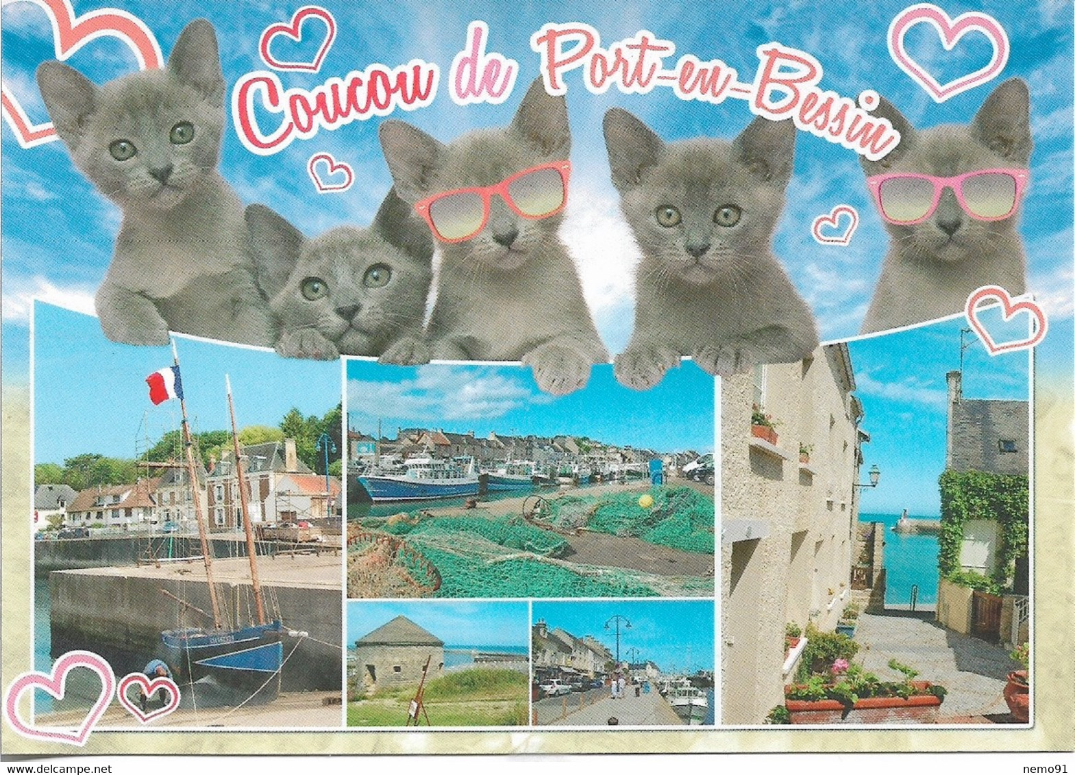 CHATS - COUCOU DE PORT-EN-BESSIN - 5 PETITS CHATS AVEC LUNETTES - 5 VUES - CPM - VIERGE - - Chats