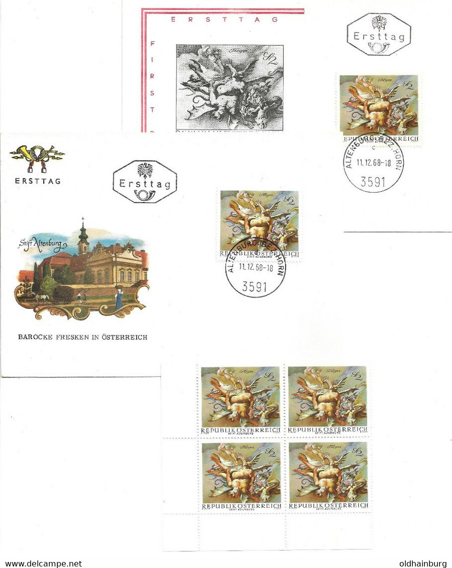 3146w: Österreich 1969, Barocke Fresken, Stift 3591 Altenburg,2 FDCs Und Viererblock ** - Horn