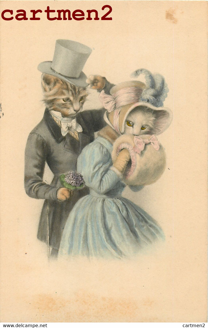 BELLE CPA : ILLUSTRATEUR M.M. VIENNE M. MUNK CHAT HUMANISE CAT KAT CHATS HUMANISES HABILLES COUPLE BOURGEOIS VIENNOISE - Katten