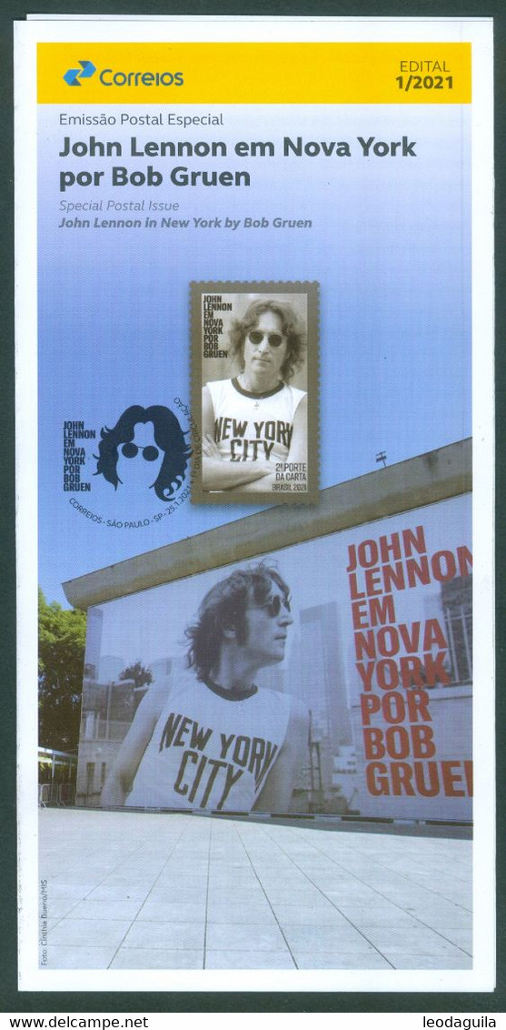 BRAZIL 2021 -  JOHN LENNON IN NEW YORK  -  MUSIC  -  PAIR NICE MARGIN  - FREE EDICT - MINT - Nuovi