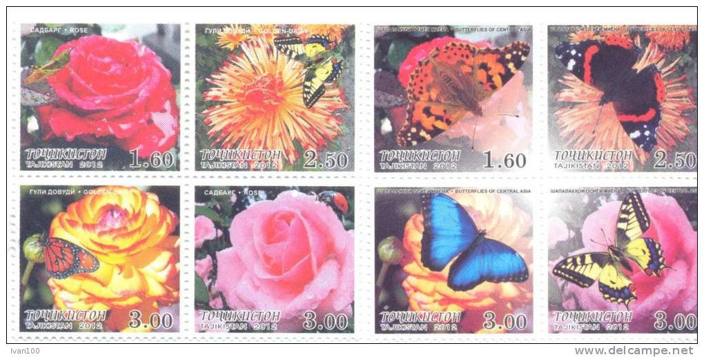 2012. Tajikistan, Butterflies And Flowers Of Central Asia, 8v Perforated, Mint/** - Tadjikistan