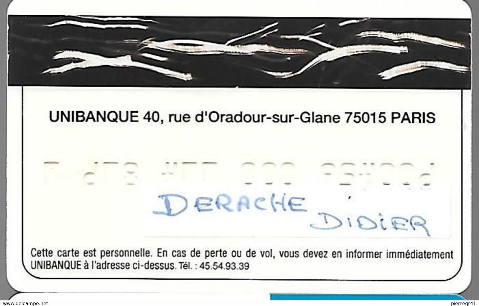 CARTE-MAGNETIQUE-BANCAIRE-1993-CONTACT-NORD-Pas DE CALAIS-UNIBANQUE-TBE - Disposable Credit Card