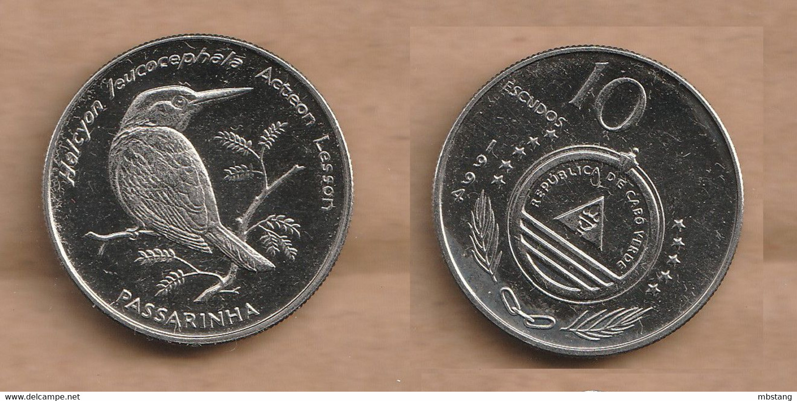 Cabo  Verde 10 Escudos (Brown-headed Kingfisher) 1994 Nickel Plated Steel • 4.57 G • ⌀ 22 Mm KM# 29 - Cape Verde