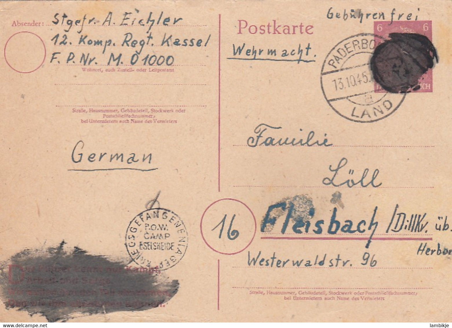 Allierter Besetzung Postkarte Schwarzung 1945 - Other & Unclassified