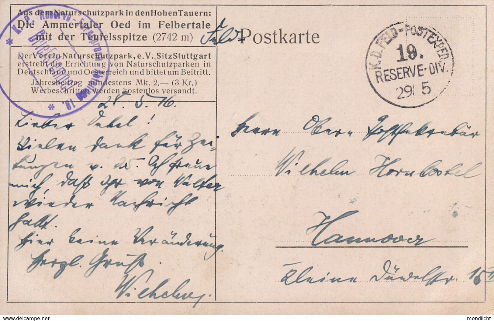 Die Ammertaler Oed Im Felbertale Mit Der Teufelsspitze. Feldpost 1916. (Teufelspitze, Amertal). - Otros & Sin Clasificación