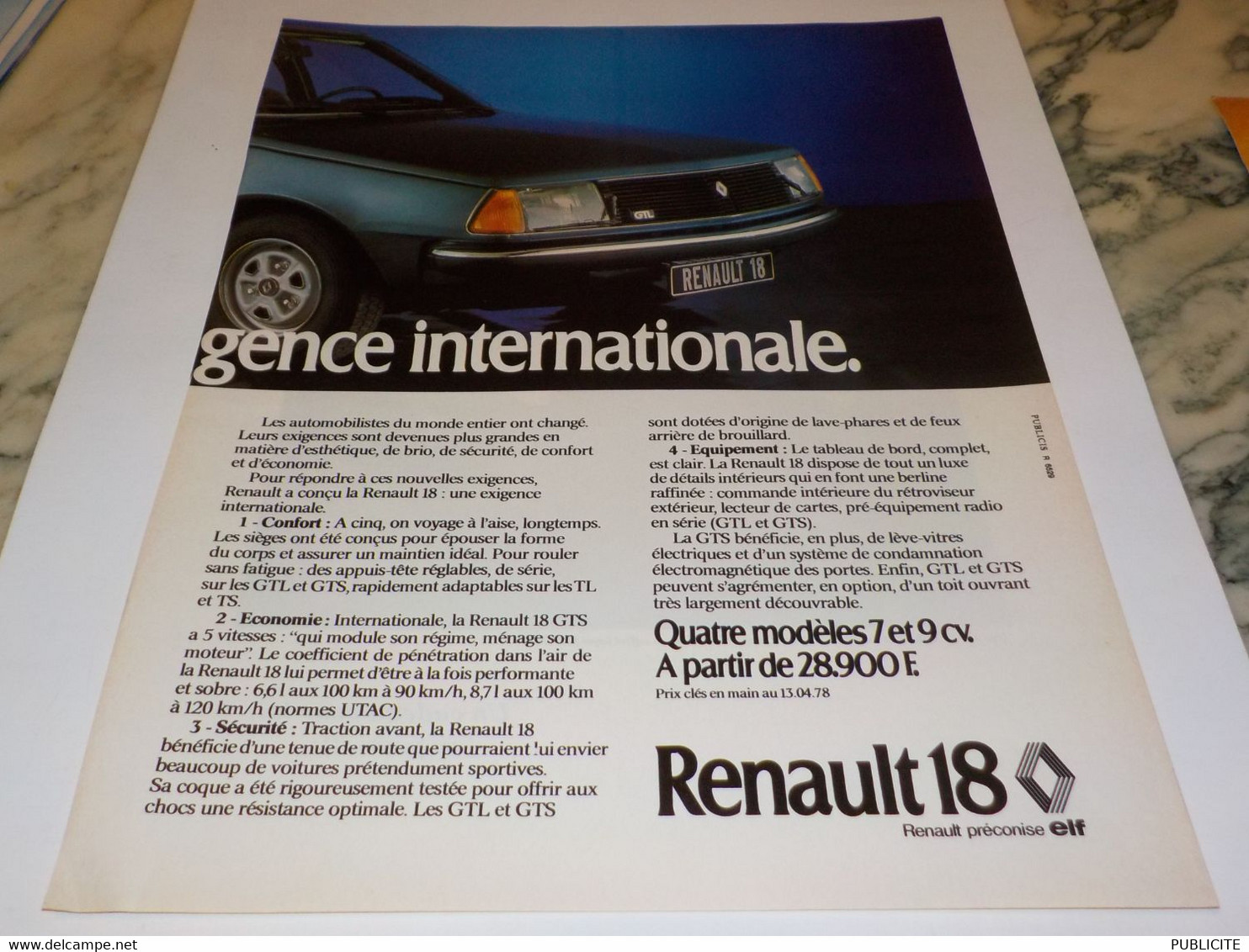 ANCIENNE PUBLICITE 4 MODELES DE  R18  RENAULT 1978 - Auto's