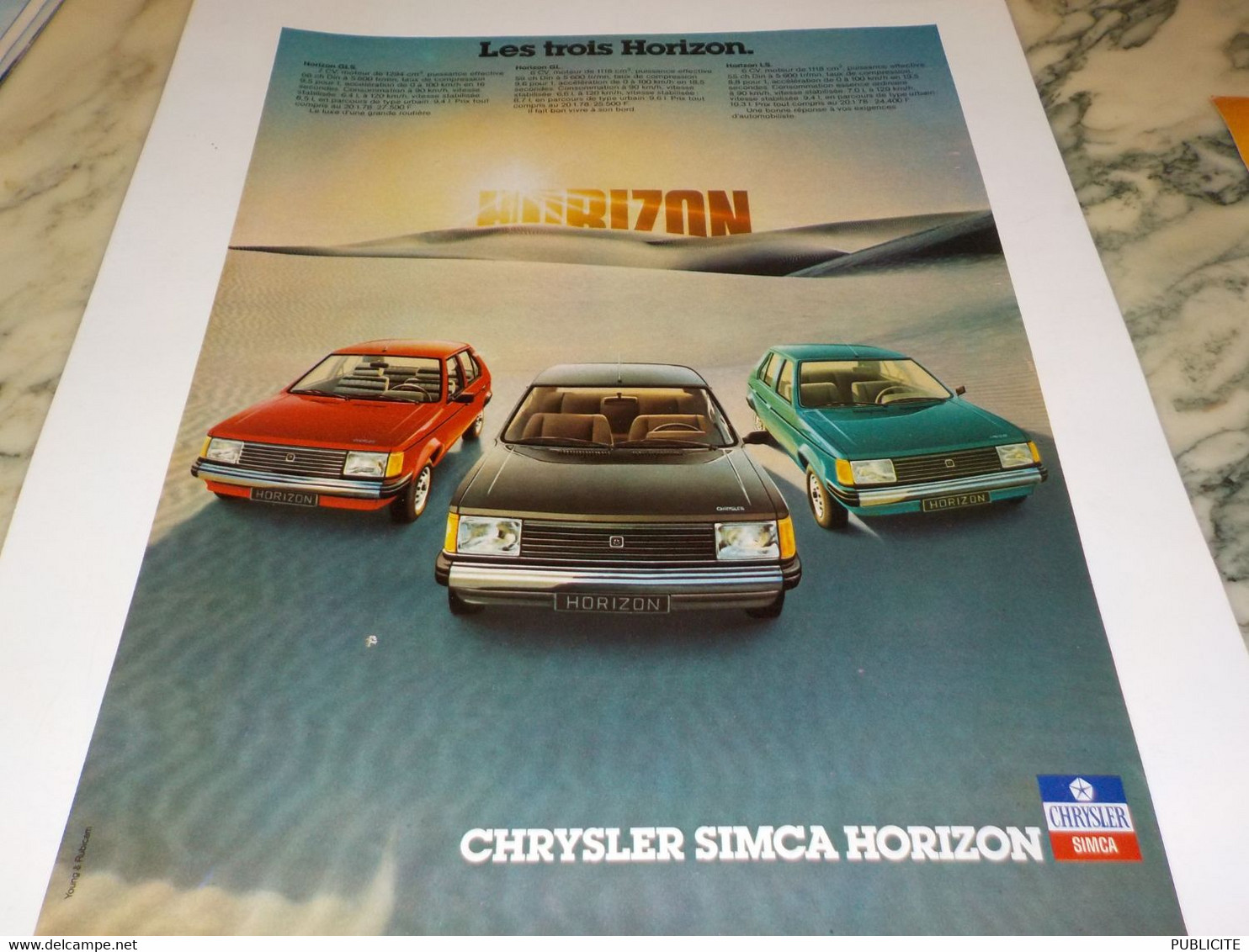 ANCIENNE   PUBLICITE  LES TROIS HORIZON  CHRYSLER DE SIMCA 1978 - Cars