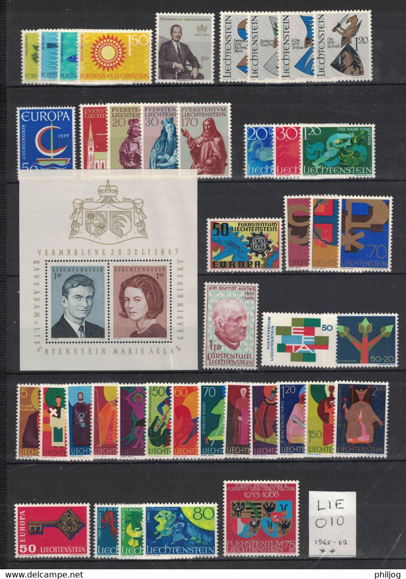 Liechtenstein - Année Complète 1965, 1966, 1967, 1968, 1969 Sans Charnière - 5 MNH Complete Year - 5 Falzlosen Jahrgänge - Unused Stamps