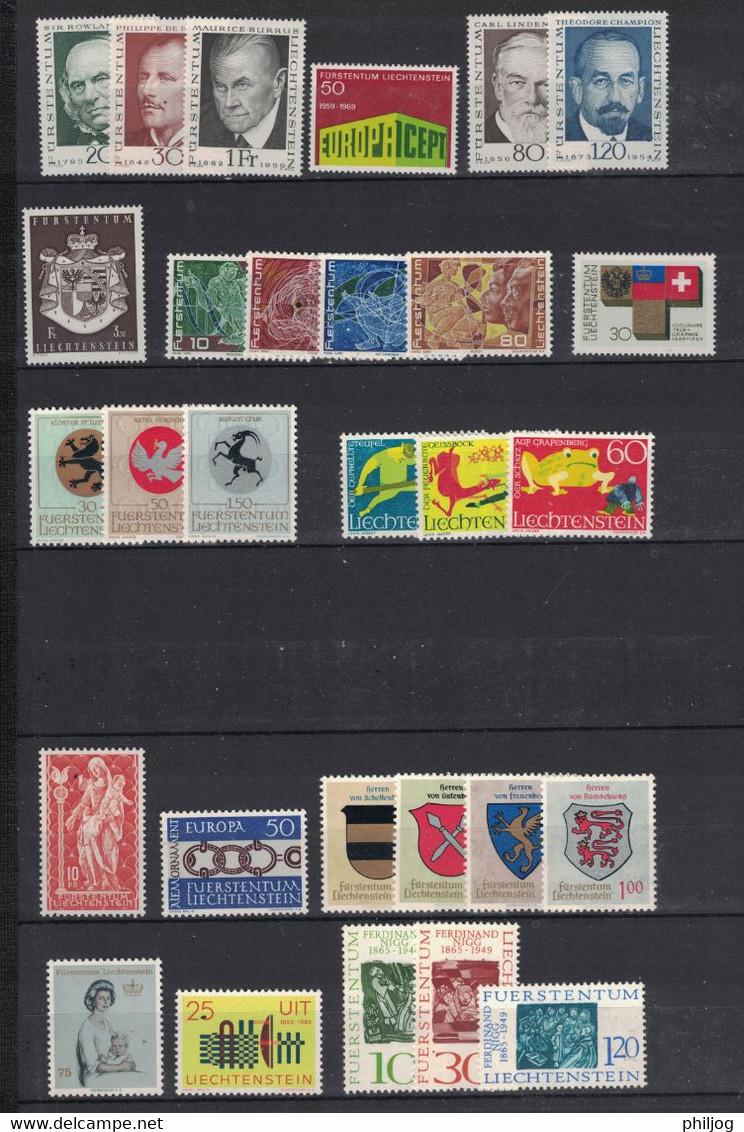 Liechtenstein - Année Complète 1965, 1966, 1967, 1968, 1969 Sans Charnière - 5 MNH Complete Year - 5 Falzlosen Jahrgänge - Unused Stamps