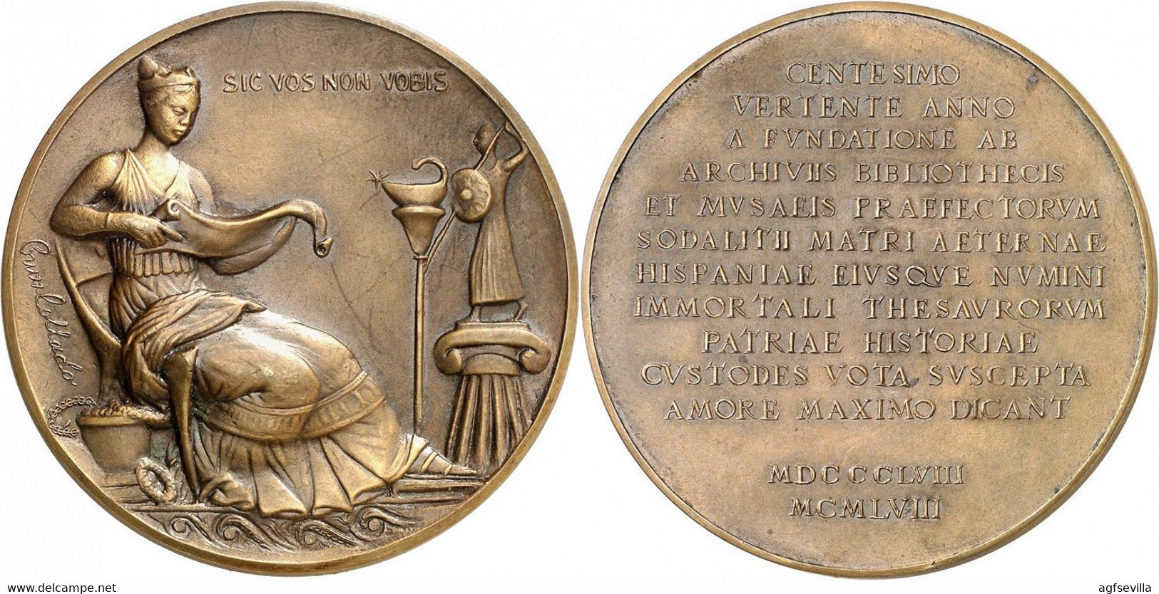 ESPAÑA. MEDALLA CENTENARIO FUNDACIÓN DE ARCHIVOS, BIBLIOTECAS Y MUSEOS. 1.958. BRONCE - Professionals/Firms