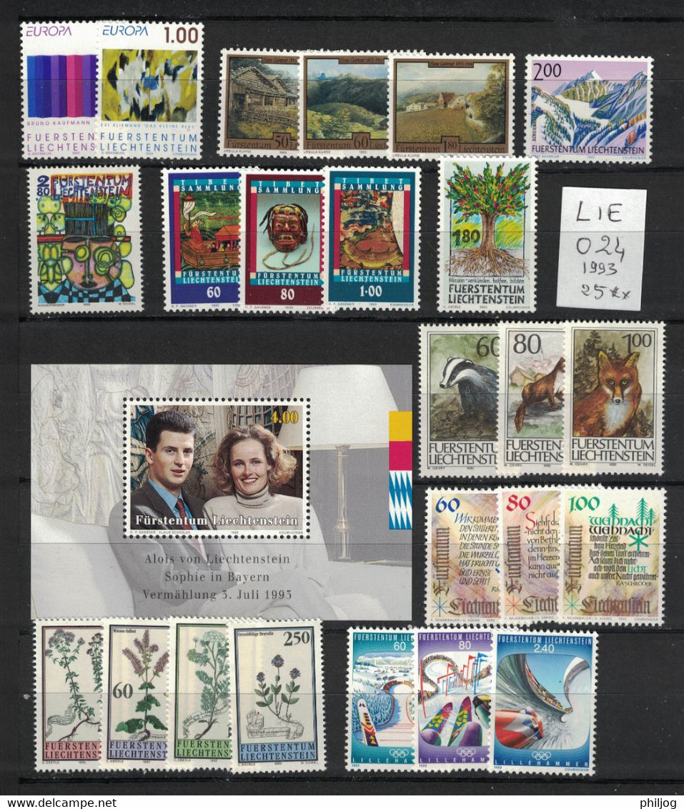 Liechtenstein - Année Complète 1993 Neuve SANS Charnière - MNH Complete Year 1993 - Falzlose Jahrgang 1993 - Unused Stamps