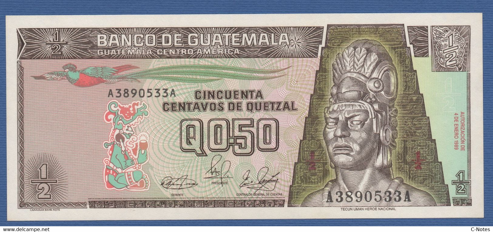 GUATEMALA - P. 72a – 50 Centavos De Quetzal 04.01.1989 UNC Serie A-A - Guatemala