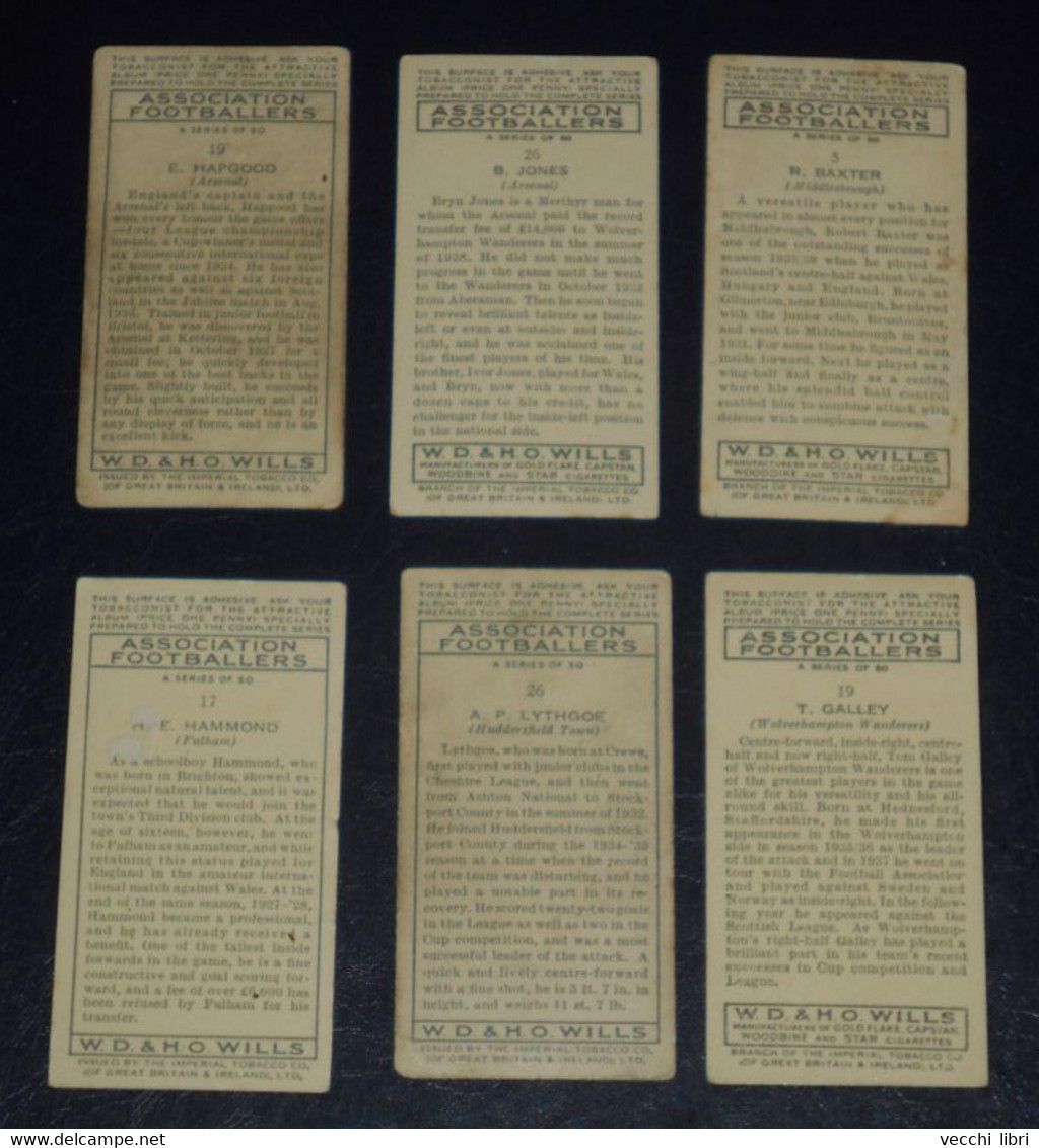 LOT OF 6 CIGARETTE CARDS SOCCER FOOTBALL ARSENAL FULHAM MIDDLESBROUGH FOOTBALL PLAYERS BRITISH TEAMS ATHLETICS HISTORY - Reclame-artikelen