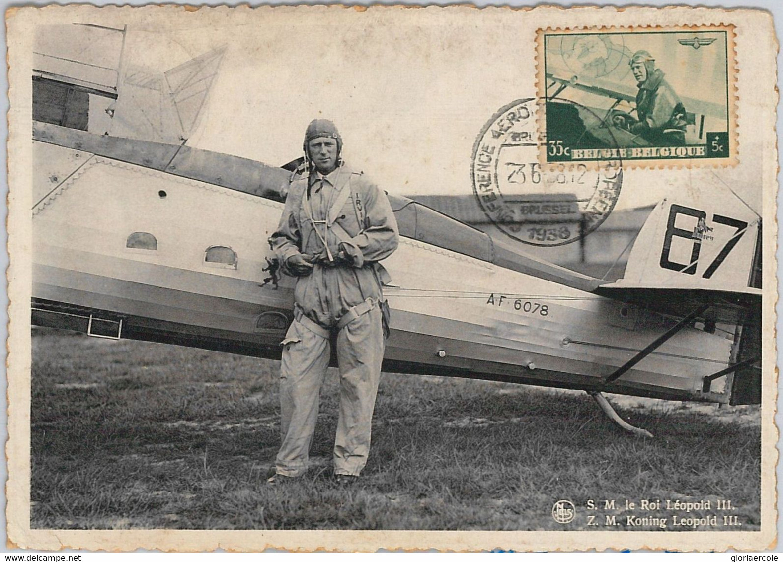 57001 - BELGIUM - POSTAL HISTORY: MAXIMUM CARD 1938 - ROYALTY / Aviation - 1934-1951