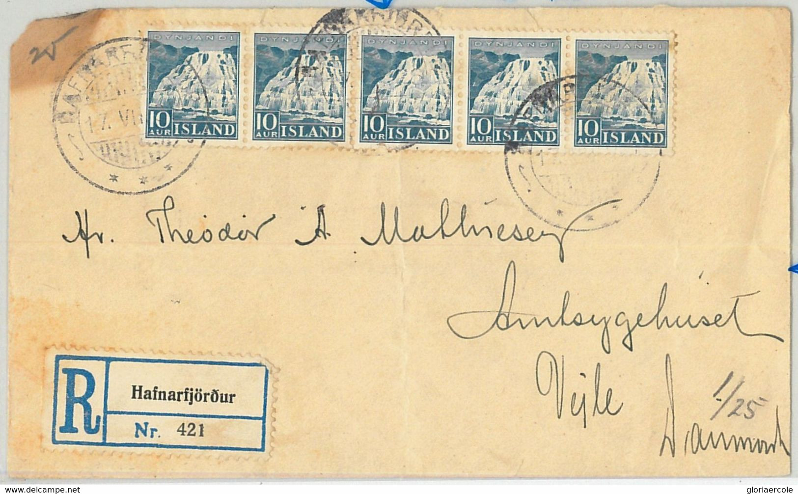 64658 -  ICELAND - POSTAL HISTORY -  REGISTERED COVER  1936 - WATERFALLS - Briefe U. Dokumente