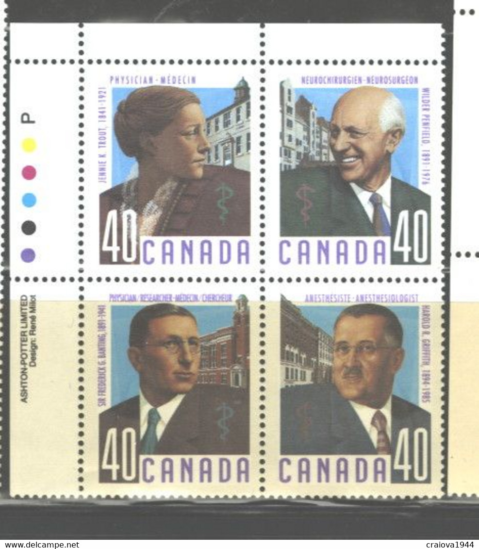 CANADA 1991 "CANADIAN FAMOUS DOCTORS" #1305a PB  UL MNH  WE NEED THEM TODAY - Num. Planches & Inscriptions Marge