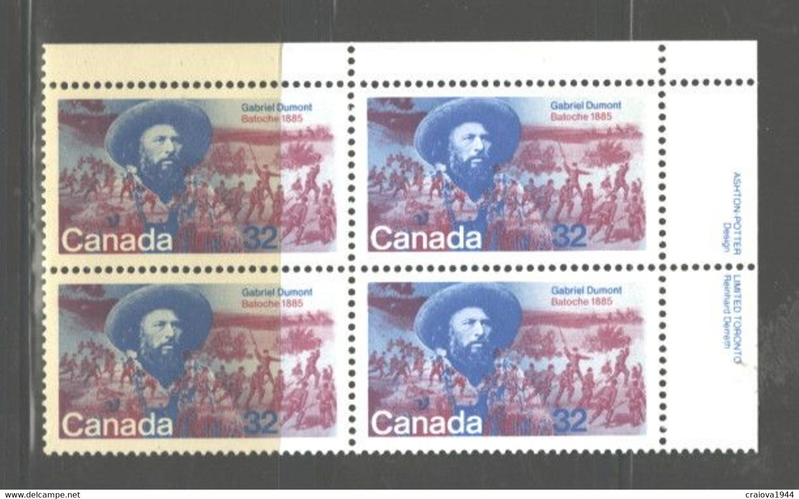 CANADA 1984 "JEAN CARTIER" #1011ii  (DF) PB  UL MNH  C.V.=$30.00 - Plattennummern & Inschriften