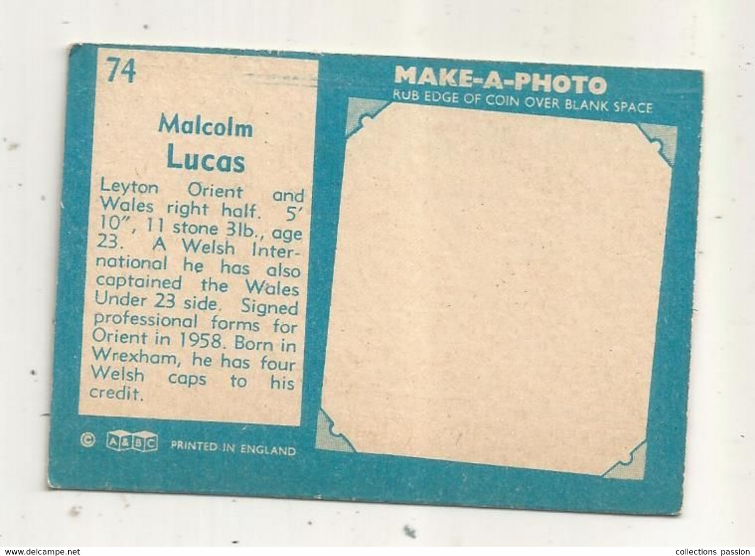 Trading Card , A&BC , England , Chewing Gum , Serie : Make A Photo , Année 60 , N° 74 , MALCOLM LUCAS , Leyron Orient - Trading Cards
