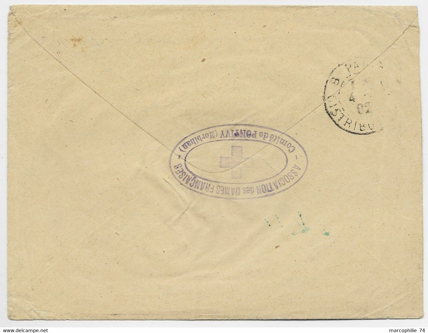 FRANCE N°111X2+115 LETTRE PONTIVY MORBIHAN 3.7.1902 + VERSO ASSOCIATION DES DAMES FRANCAISES COMITE DE PONTIVY RARE - Red Cross