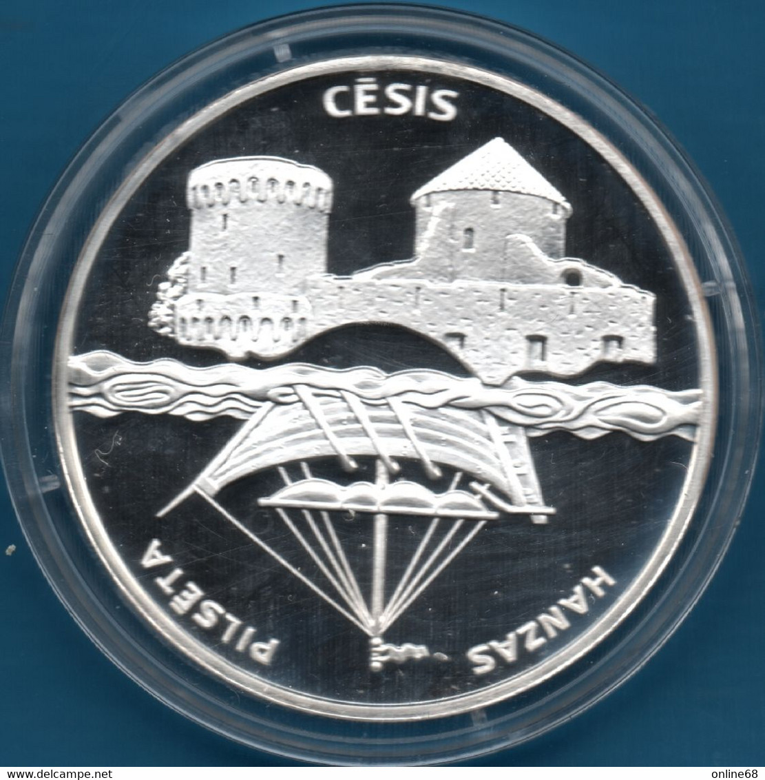 LATVIA 1 LATS 2001 KM# 49 Argent 925‰ Silver  PROOF Cesis HANZAS PILSĒTA  Bateau - Latvia