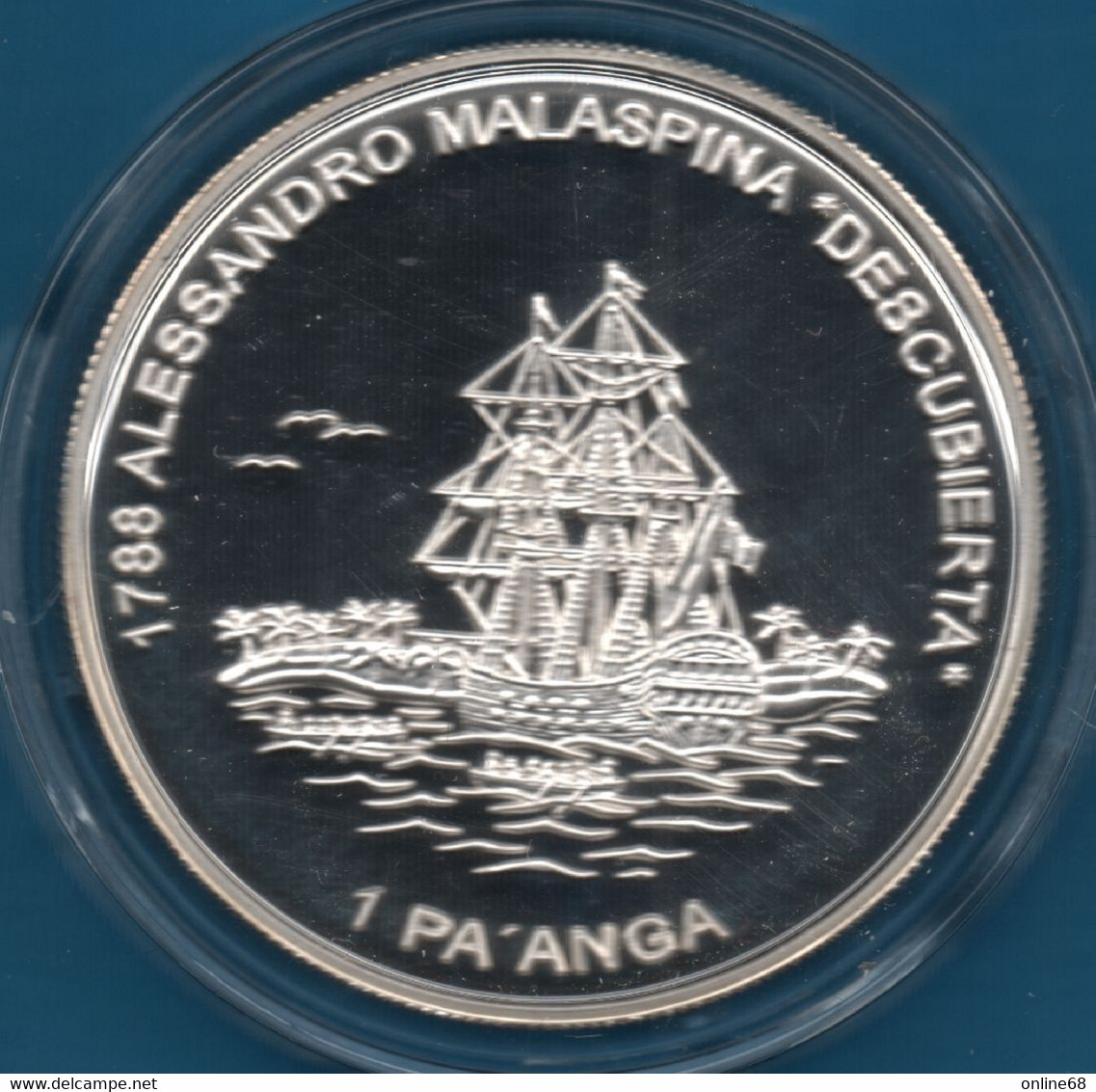 TONGA 1 PA'ANGA 2001 Argent 925‰ Silver  PROOF Alessandro Malaspina  DESCUBIERTA Bateau - Tonga