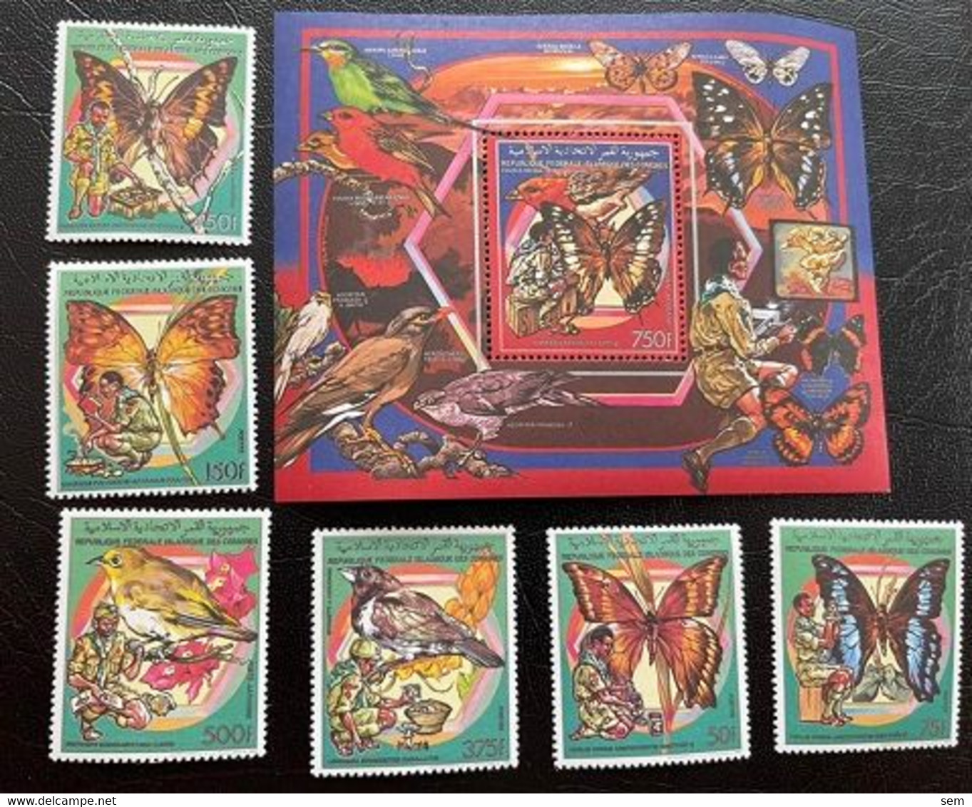 Comores 1989 - 878A-83A+bl.286A MNH (**) - Fauna - Butterflies -Birds - Scouts (volt - Mariposas