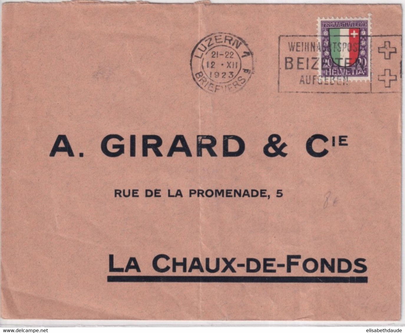 SUISSE - 1923 - PRO JUVENTUTE - ENVELOPPE De LUZERN => LA CHAUX-DE-FONDS - Storia Postale