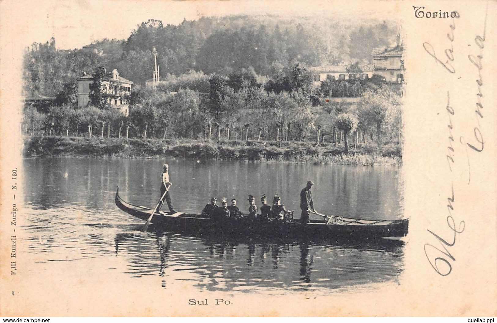 013056 "TORINO - SUL PO" ANIMATA, CANOA.  CART SPED 1900 - Fiume Po